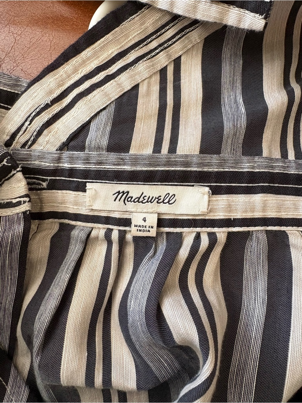 Madewell apron dress in black and grey vertical stripes, size 4 - Picture 7 of 8
